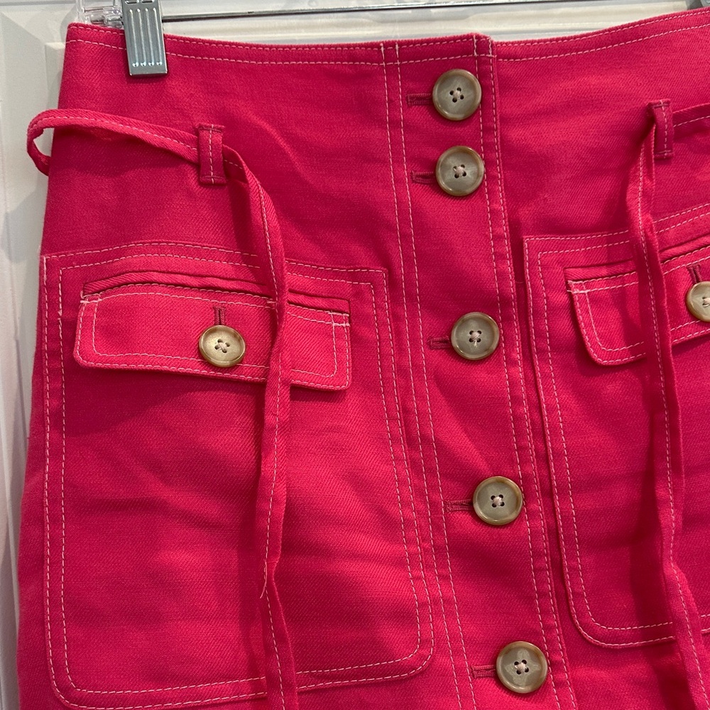 J. Crew Vibrant Pink Button-Front Pencil Skirt - Picture 3 of 7